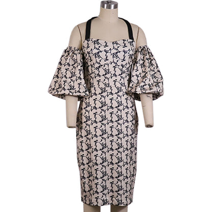 Apricot Printed Off-Shoulder Dress