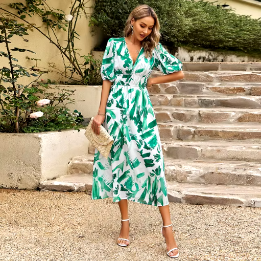 Summer Printed V-Neck Maxi Dress