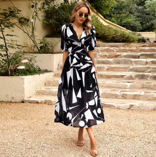 Summer Printed V-Neck Maxi Dress
