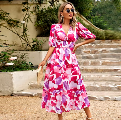 Summer Printed V-Neck Maxi Dress