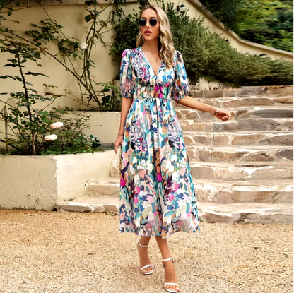 Summer Printed V-Neck Maxi Dress